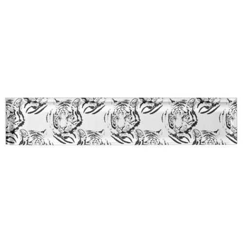 Elegant Black  White Tiger Head Print Design Desk Name Plate
