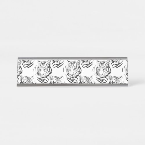 Elegant Black  White Tiger Head Print Design Desk Name Plate