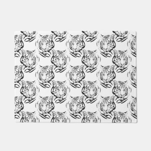 Elegant Black  White Tiger Head Print Design Doormat