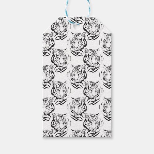 Elegant Black  White Tiger Head Print Design Gift Tags