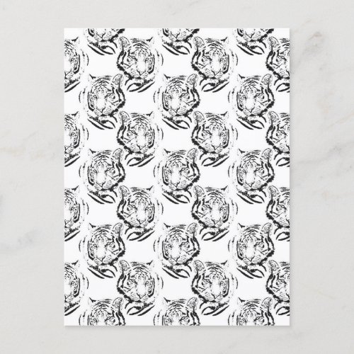 Elegant Black  White Tiger Head Print Design Holiday Postcard