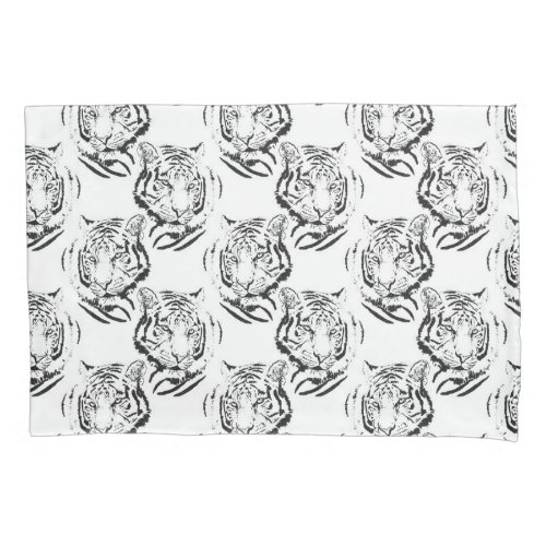 Elegant Black  White Tiger Head Print Design Pillow Case