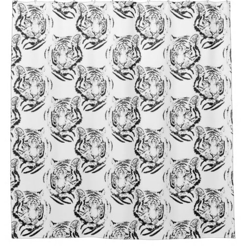 Elegant Black  White Tiger Head Print Design Shower Curtain