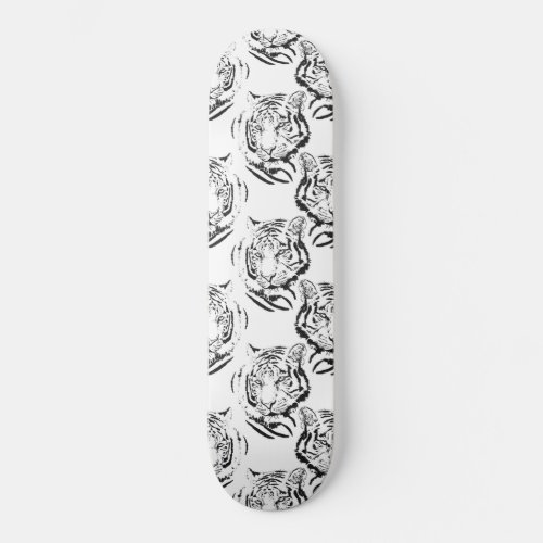 Elegant Black  White Tiger Head Print Design Skateboard