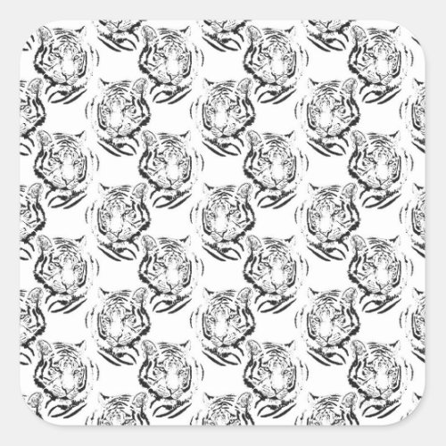Elegant Black  White Tiger Head Print Design Square Sticker
