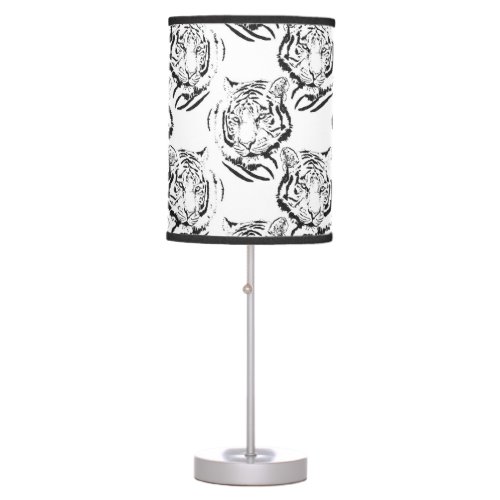 Elegant Black  White Tiger Head Print Design Table Lamp