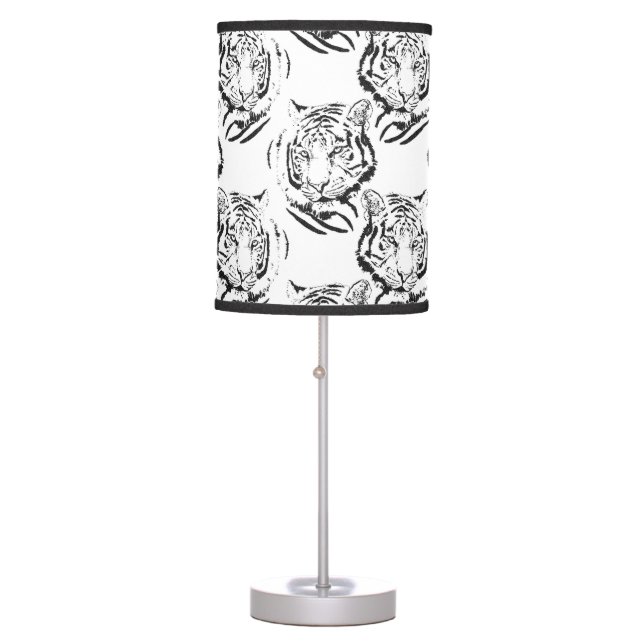 Elegant Black & White Tiger Head Print Design Table Lamp (Front)
