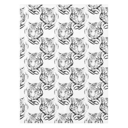 Elegant Black  White Tiger Head Print Design Tablecloth