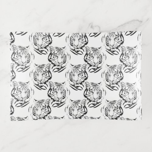 Elegant Black  White Tiger Head Print Design Trinket Tray