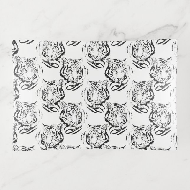 Elegant Black & White Tiger Head Print Design Trinket Tray (Front)