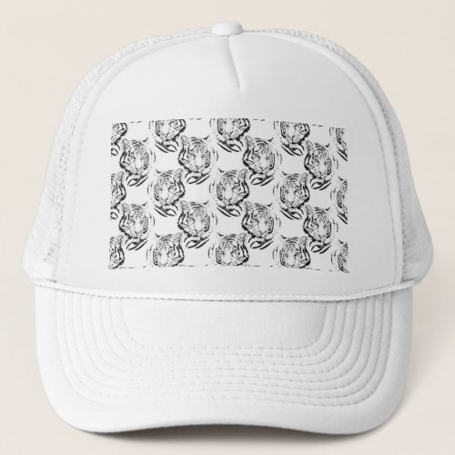 Elegant Black  White Tiger Head Print Design Trucker Hat