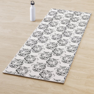 Elegant Black & White Tiger Head Print Design Yoga Mat