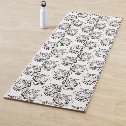 Elegant Black  White Tiger Head Print Design Yoga Mat