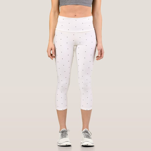 Elegant Black white tiny polka dots cute Capri Leggings (Front)