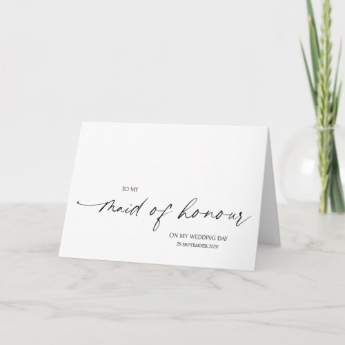 Elegant Black  White To My Maid of Honour Wedding Card