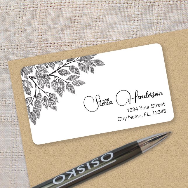 Elegant Black White Tree Branch Foliage Address Label (Creator Uploaded)