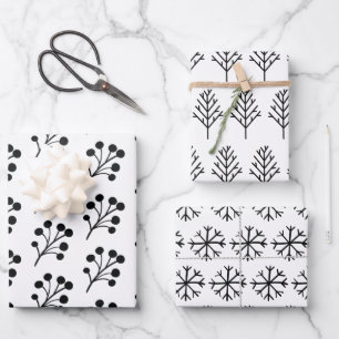 Elegant Black & White Trendy Christmas Pattern  Wrapping Paper Sheets