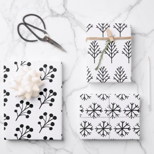 Elegant Black  White Trendy Christmas Pattern  Wrapping Paper Sheets