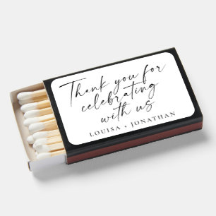 Elegant Black White Trendy Script Custom Thank You Matchboxes