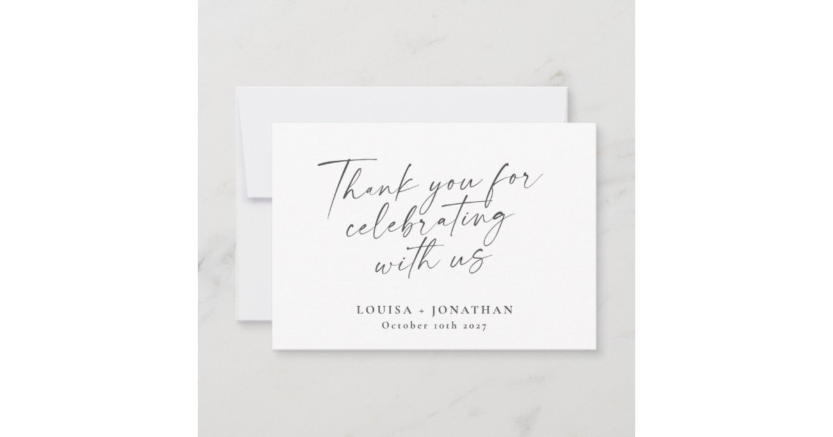 Elegant Black White Trendy Script Custom Wedding Thank You Card | Zazzle