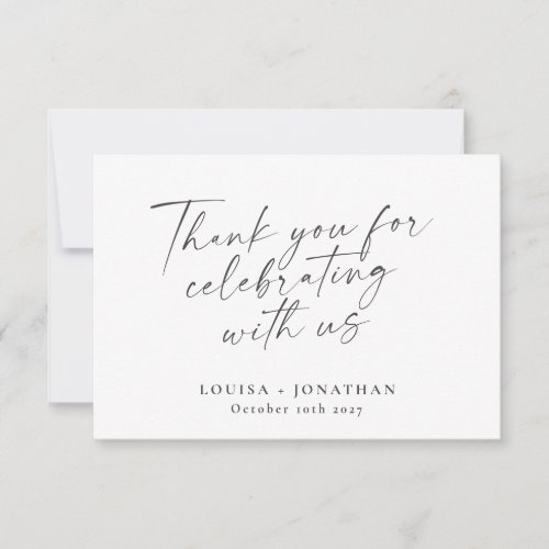 Elegant Black White Trendy Script Custom Wedding Thank You Card