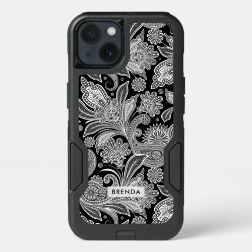 Elegant Black  White Tribal Paisley Pattern iPhone 13 Case