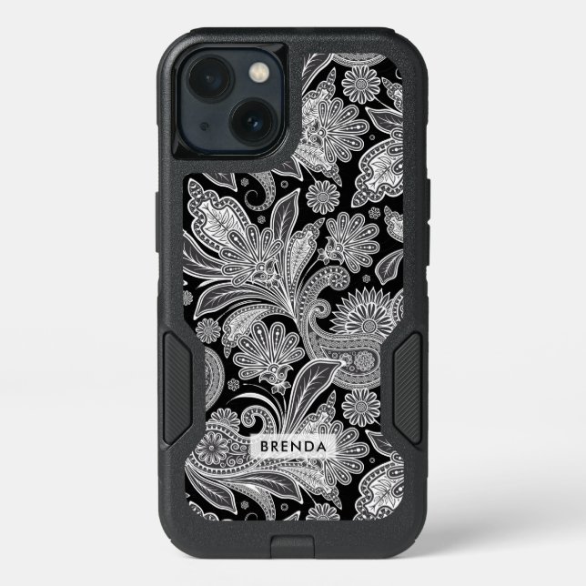 Elegant Black & White Tribal Paisley Pattern Otterbox iPhone Case (Back)