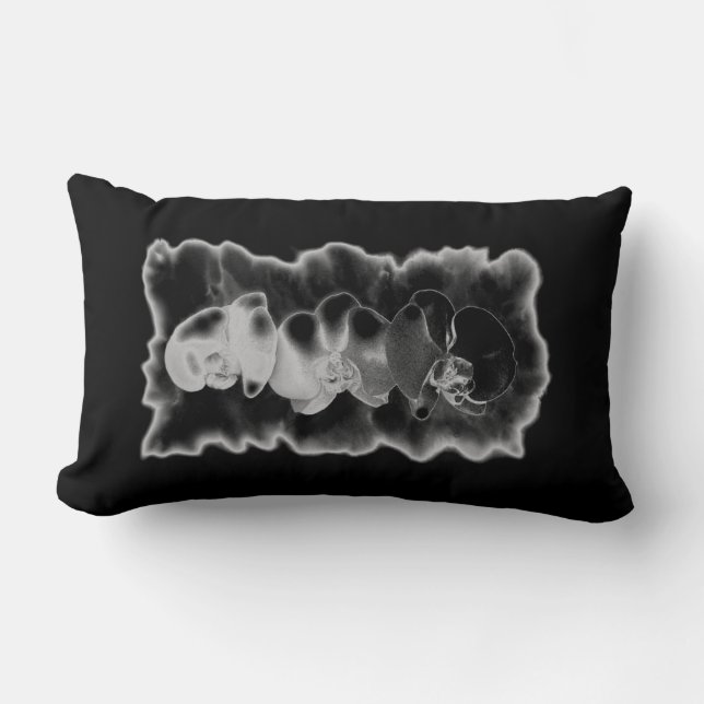 Elegant black white tropical orchids floral lumbar pillow (Front)