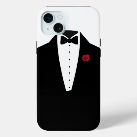 Elegant Black White Tuxedo Mens Iphone 15 Plus Case