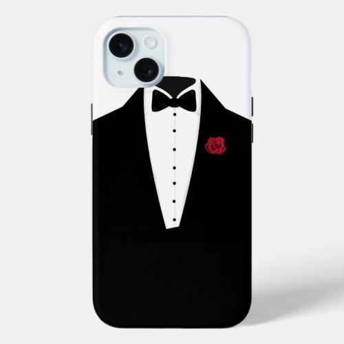 Elegant Black White Tuxedo Mens iPhone 15 Plus Case