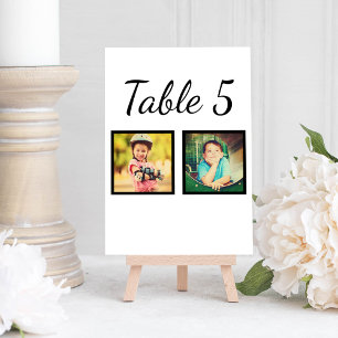 Elegant Black White Two Photo Table Number Card