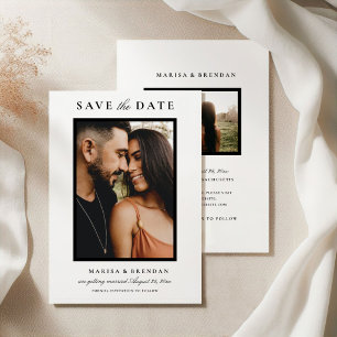 Elegant Black White Two Sided Photo Wedding Save The Date