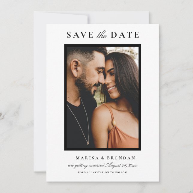 Elegant Black White Two Sided Photo Wedding Save The Date (Front)