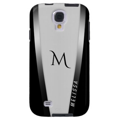 Elegant black white two silver, name and monogram galaxy s4 case