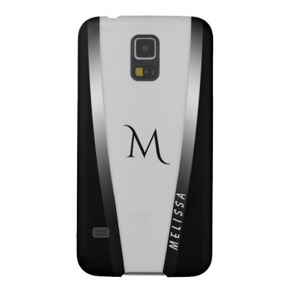 Elegant black white two silver, name and monogram galaxy s5 case