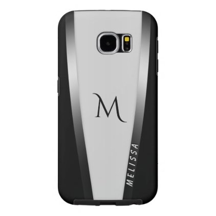 Elegant black white two silver, name and monogram samsung galaxy s6 case