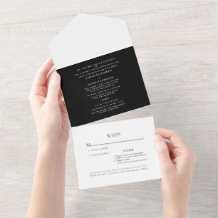 Elegant Black & White Two Venue Simple All In One  Invitation