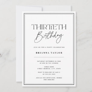 Elegant Black & White Typography 30th Birthday Invitation