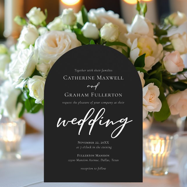 Elegant Black White Typography Formal Arch Wedding Invitation (Creator Uploaded)