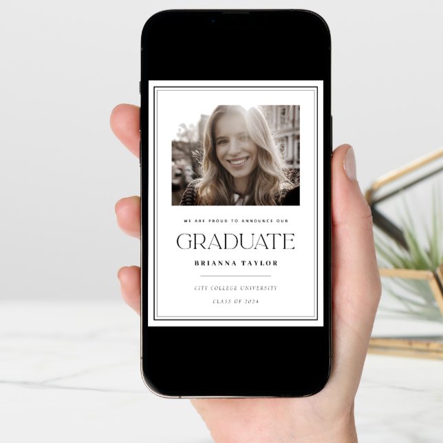 Elegant Black White Typography Graduation Announcement (Front Digital)