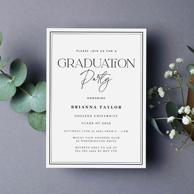 Elegant Black White Typography Graduation Party Invitation (Creator Uploaded)