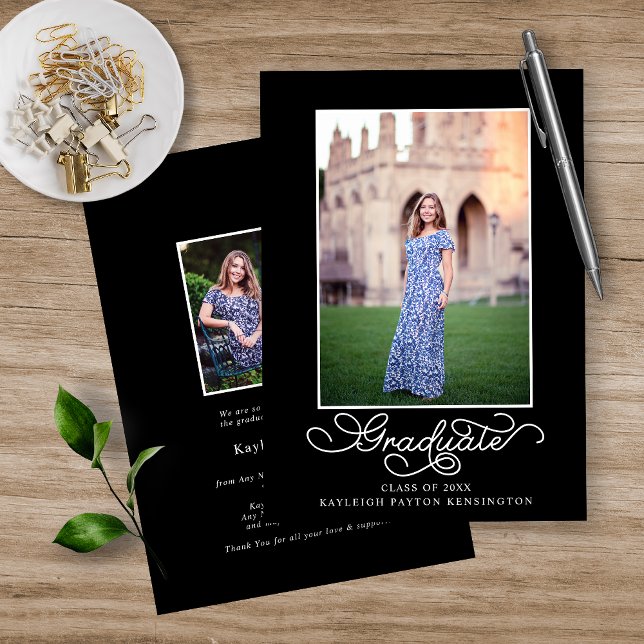Elegant Black White Typography Graduation Photo Announcement (Creator Uploaded)