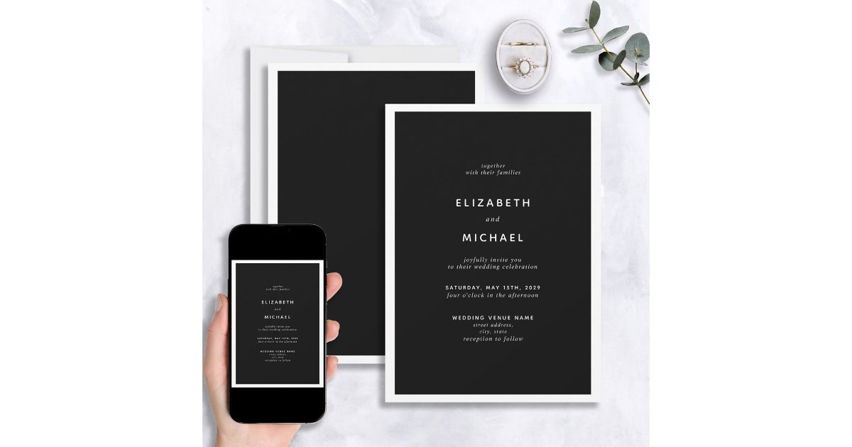 Elegant Black & White Typography Wedding Invitatio Invitation | Zazzle