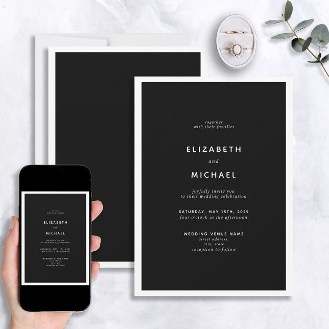 Elegant Black & White Typography Wedding Invitatio Invitation (Creator Uploaded)