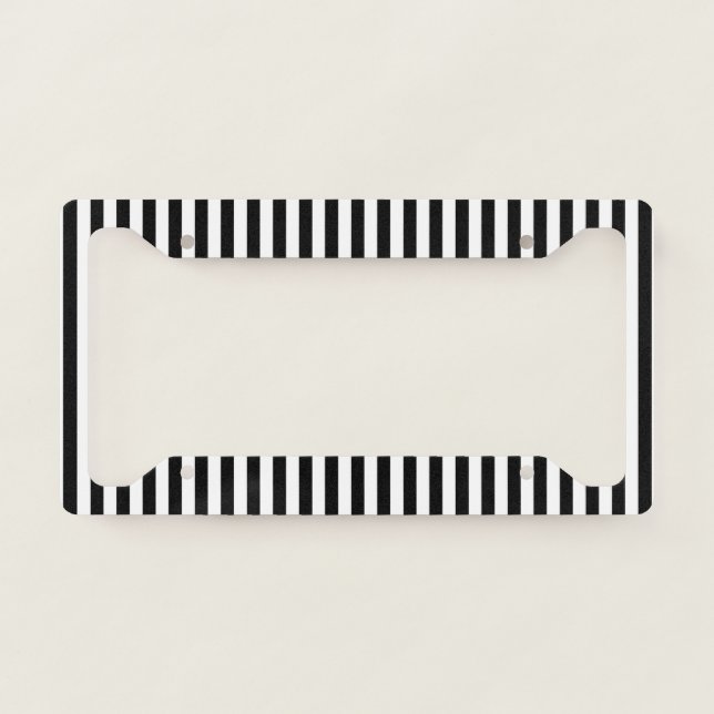 Elegant Black White Vertical Lines Geometric License Plate Frame (Front)
