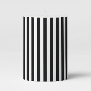 Elegant Black White Vertical Lines Geometric Pillar Candle