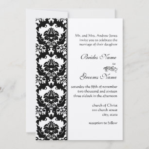 Elegant Black & White Victorian Damask Wedding Invitation