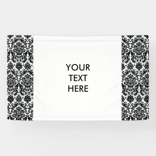 Elegant Black White Vintage Damask Pattern Banner (Horizontal)
