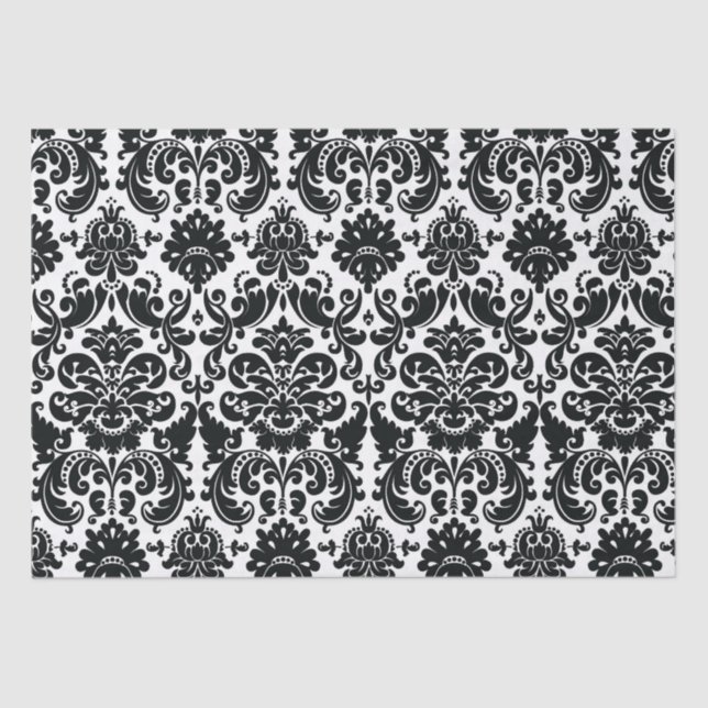 Elegant Black White Vintage Damask Pattern Tissue Paper (Front)