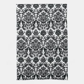 Elegant Black White Vintage Damask Pattern Towel by DamaskGallery at Zazzle